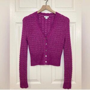 Sundance Cropped Open Knit Cardigan XXS Petite Purple